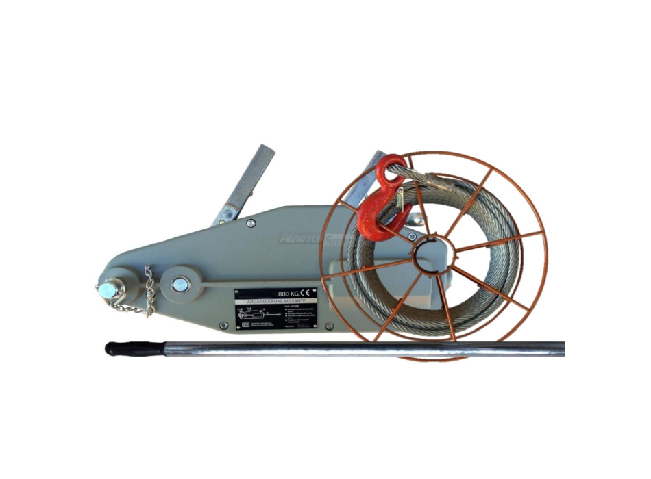 Argano fune passante P=3200 kg completo di asta e fune L=20 ml Agritech Store