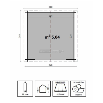 Casetta di legno in Abete grezzo - mod. Noemi 250x250 cm Agritech Store