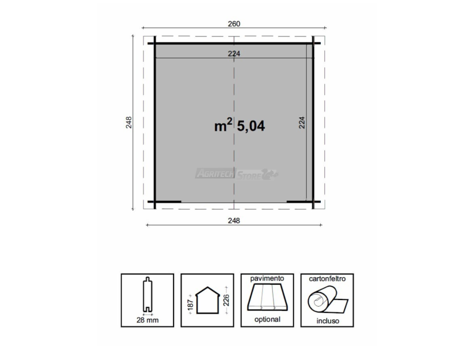 Casetta di legno in Abete grezzo - mod. Noemi 250x250 cm Agritech Store