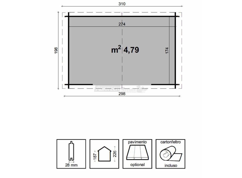 Casetta in legno di abete - Mod. Ambra 300x200 cm Agritech Store