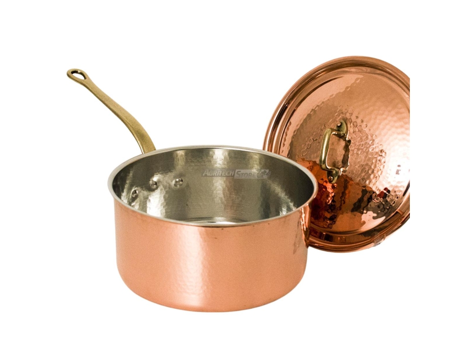 Casseruola con Coperchio in Rame stagnato con manico Ottone Agritech Store