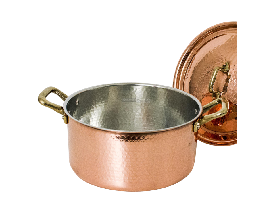 Casseruola Rame stagnato con 2 manici in Ottone Agritech Store