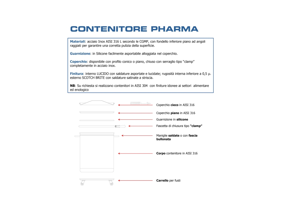 Contenitore acciaio Inox AISI 316 PHARMA Agritech Store