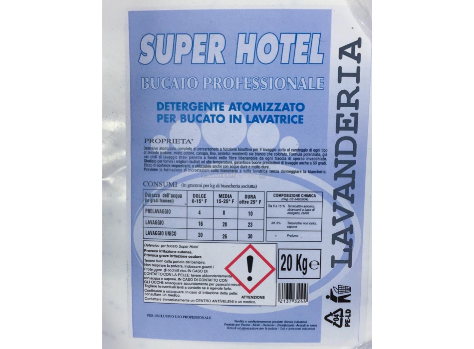 Detersivo Lavatrice in Polvere "Super Hotel" sacco da 20 Kg. Agritech Store