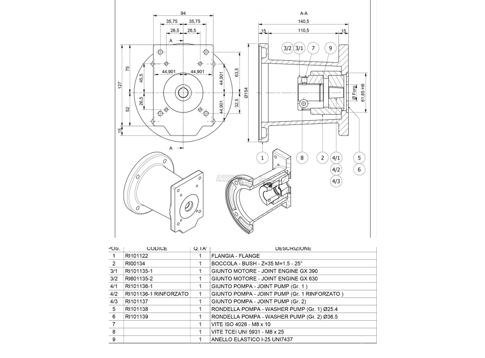 Flangia per Motore Albero Ø 25,40 GR. 1-2 Agritech Store