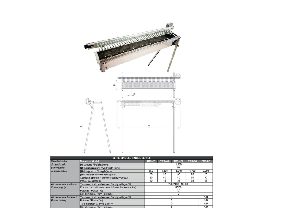 Grill Giraspiedini & Arrosticini Tecnoroast da 40 pezzi Single Agritech Store