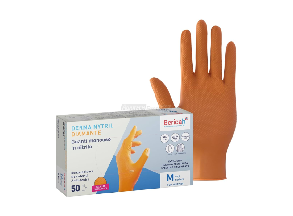 Guanti in nitrile Derma Nytril Diamante colore arancione 50pz Agritech Store