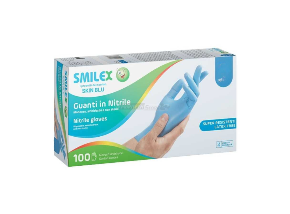 Guanti in nitrile monouso senza polvere Skin Blu 100 pz. colore Azzurro Agritech Store