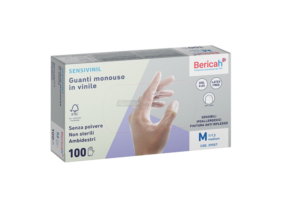 Guanti in vinile trasparenti senza polvere Sensivinil 100 pz Agritech Store