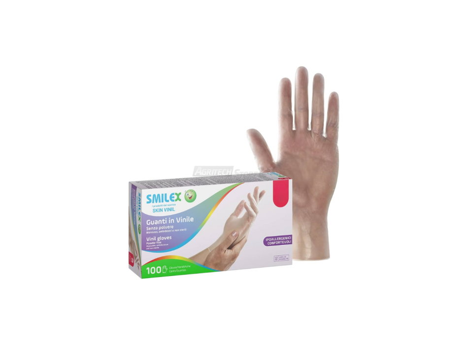 Guanti in vinile trasparenti senza polvere - Smilex Skin Vinil  Agritech Store