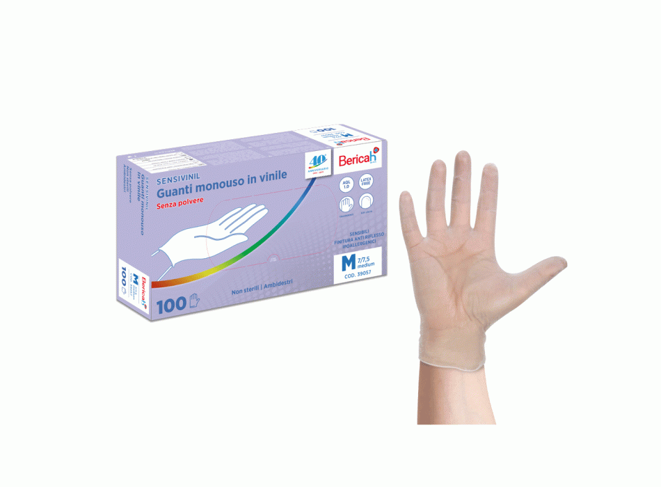 Guanti monouso in Vinile senza polvere Sensivinil 100 pezzi Agritech Store