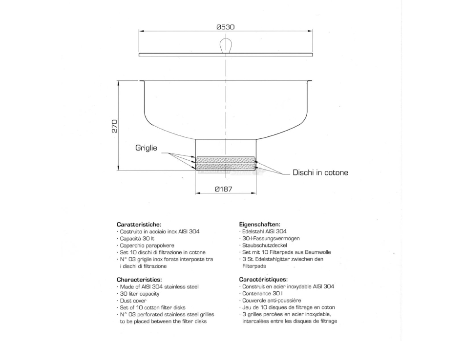 KIT Filtro per Olio in Acciaio Inox 30 LT. Agritech Store