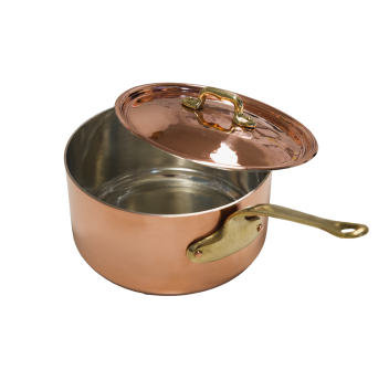 Pentola con Coperchio in Rame stagnato con manico Ottone Agritech Store