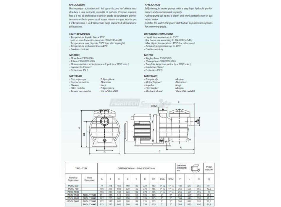 Pompa per piscina Wortex - modelli con potenza varia Agritech Store