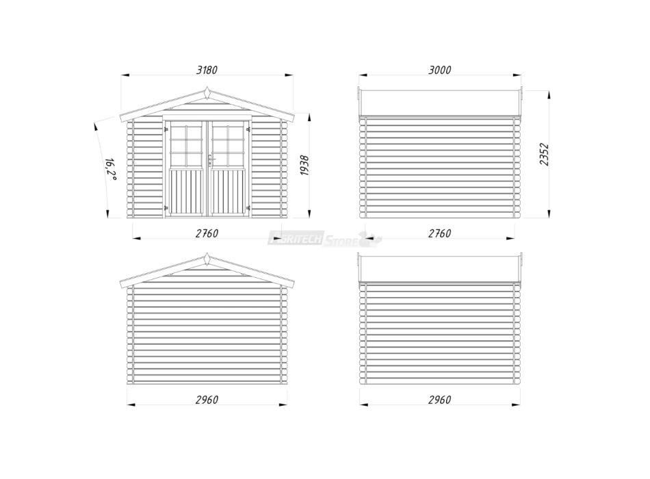 Rita – Casetta da Giardino in Legno di Abete Marrone 300X300cm Agritech Store