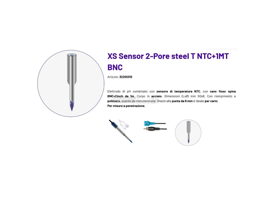 Sonda Elettrodo in acciaio XS Sensor 2-Pore steel T NTC+1MT BNC Agritech Store