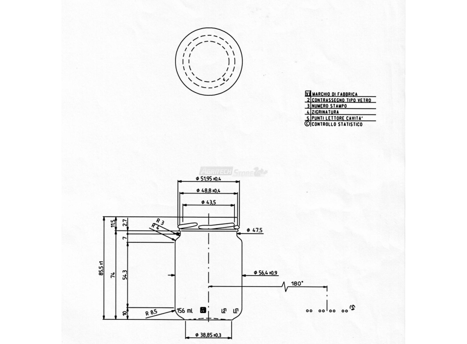 Vaso Vetro per Alimentari gr. 156 chiusura TO 53 mm Agritech Store