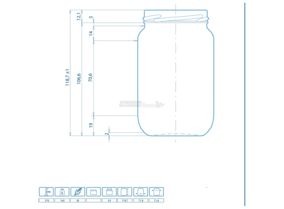 Vaso Vetro per Alimentari gr. 370 chiusura TO 63 mm Agritech Store