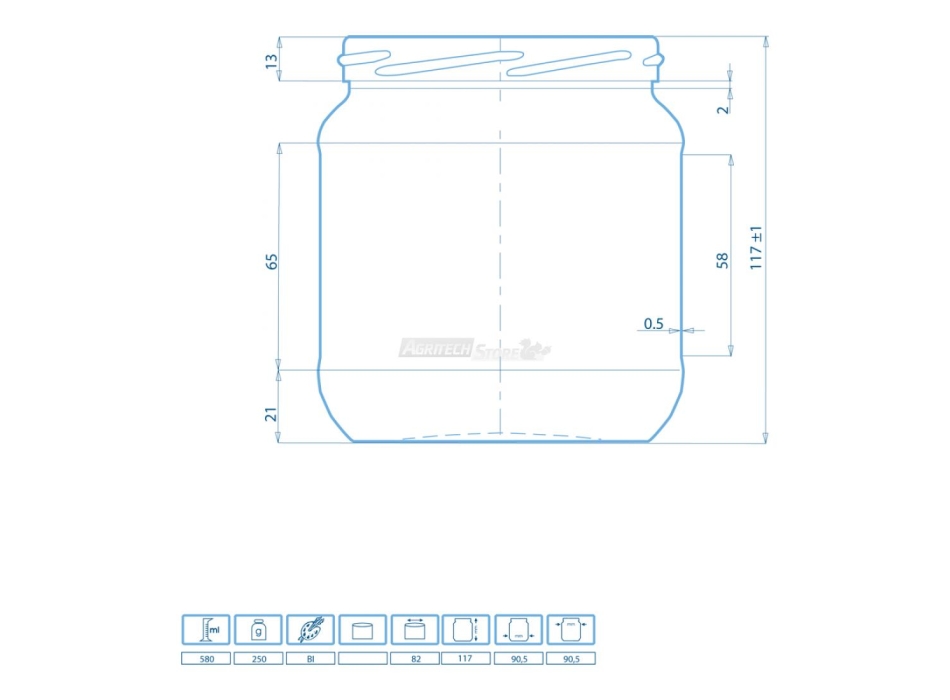 Vaso Vetro per Alimentari gr. 580 chiusura TO 82 mm Agritech Store
